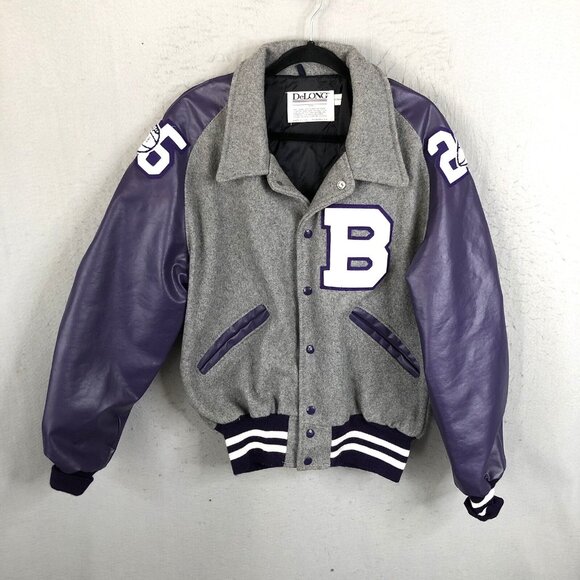 Vintage 90's DeLong  Varsity Letterman Jacket Class Of 1998 Purple B Football - Picture 1 of 16